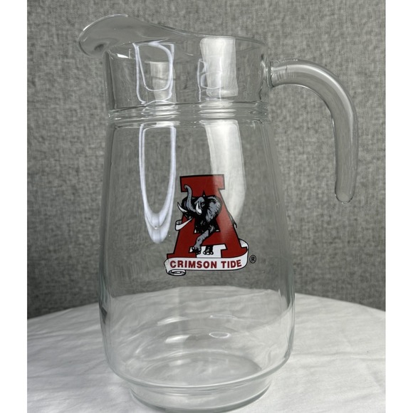 University Alabama CRIMSON TIDE Large Heavy Glass Beer Pitcher Arcoroc/France 9